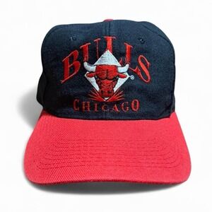 Vintage 90s Chicago Bulls Signature Logo NBA Basketball Snapback Hat OSFA